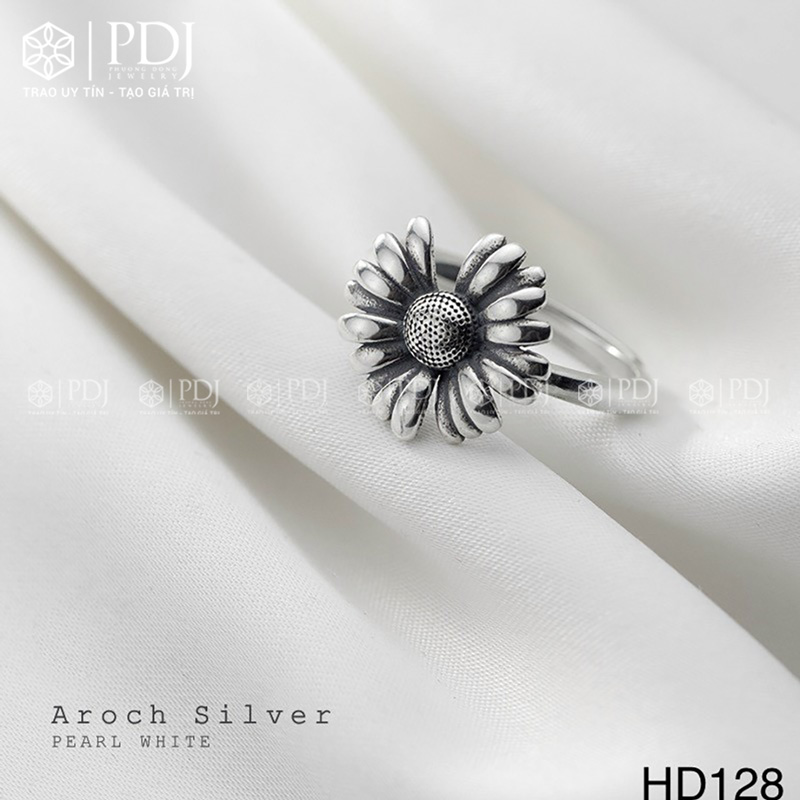 Nhẫn hoa cúc bạc Thái